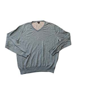 J.Crew Men's green/blue Cotton Knit Long Sleeve Pullover V-Neck Sweater LG